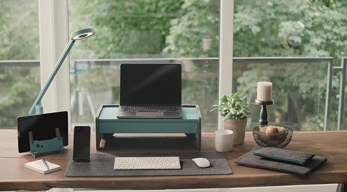 Durable 508032 Vertical Effect Laptop Stand Made of 60% Recycled PET Felt, Laptop Holder with Mobile Phone/Tablet Shelf Petrol/Dark Green