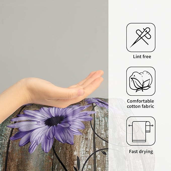Giwawa Rustic Barn Sunflower Wooden Hand Towel 15x30 Set of 2, Fall Purple Daisy Flower Plank Fingertip Towel Retro Board Face Towel Country Barnwood Washcloth for Bathroom Farmhouse Log Cabin