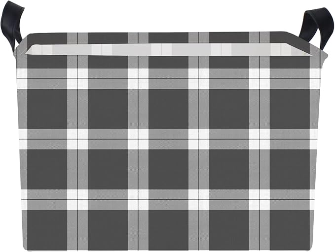 NTAOHAMPER Rectangular Storage Basket Empty,Storage Bin with Handles,Room Decor,Gift Basket,Book Box(Black Grey White Plaid)