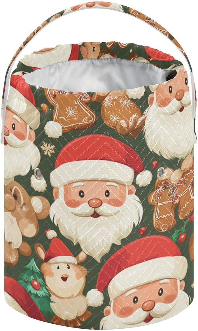 Tatenale Crochet Bag Yarn Bag Knitting Project Bag with Pockets and Handle Portable Yarn Storage Organizer Tangle Free 8.3x11 InchGreen Christmas Santa Claus and Cookies16