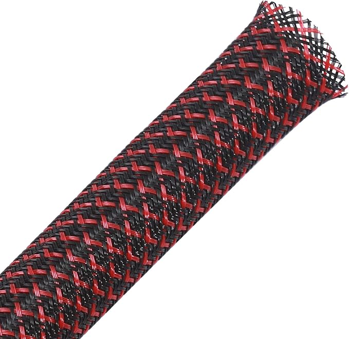 100ft - 1 inch PET Expandable Braided Sleeving – BlackRed – Alex Tech Braided Cable Sleeve