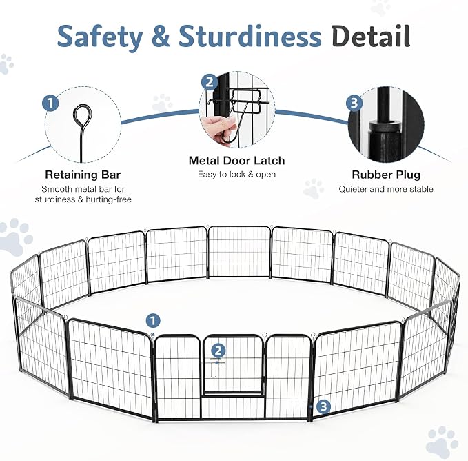 DUMOS Dog Playpen 24 Inch 16 Panels Indoor Outdoor Metal Pet Fence | Foldable Dog Play Pen with Door, Portable Exercise, RV Camping, Puppy Small Dogs