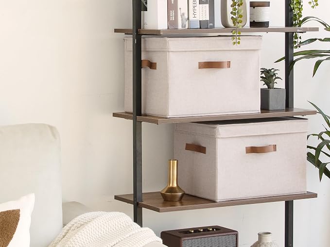 StorageWorks Fabric Storage Bins with Lids, Closet Storage Bins | Flip-Top Lid, 3 Handles, Collapsible, Stackable, for Clothes Blankets, Multi-Purpose, Jumbo, Brown and Beige, 2-Pack