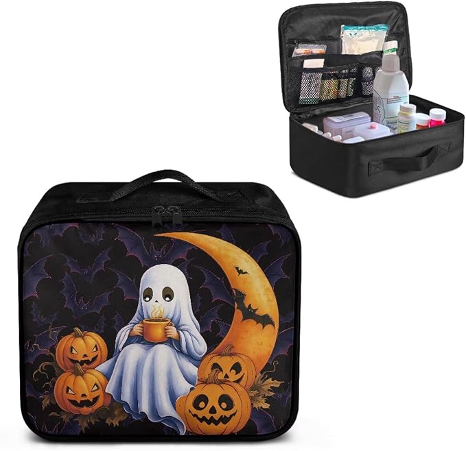 First Aid Kit Bag Cute Ghost Pumpkin Moon Empty First Aid Bag Medical Bag Empty Large Capacity for Home Office and Travel Use Lightweight Washable Soft Fabric