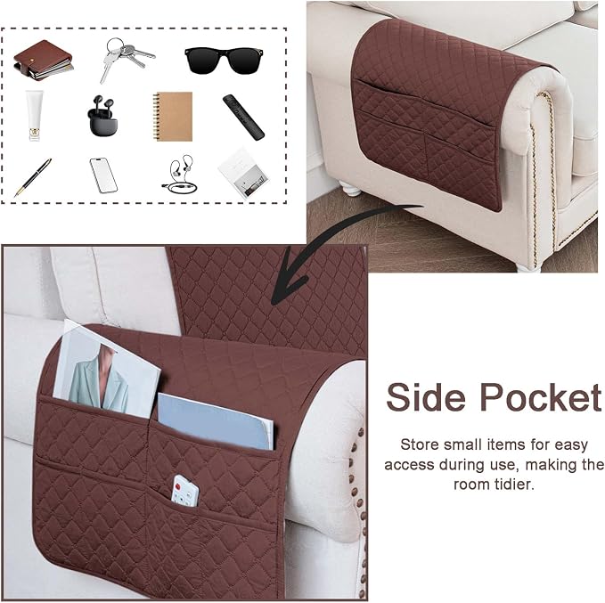 Large Polyester Armrest and Headrest Covers with 2 Pockets | Soft, smooth polyester resists daily wear nonslip silicone backing helps shield recliners and sofas from pet scratches