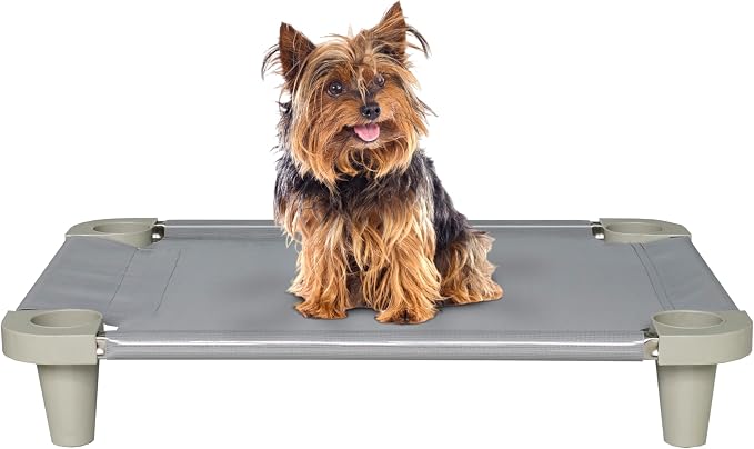 Acrimet Cooling Elevated Pet Dog Bed Cot for Small Dogs, Washable and Breathable Mesh Fabric, Stainless Steel Frame, Indoor & Outdoor Use, (Size: 26”x 20”) (Gray Color) (1 Unit)