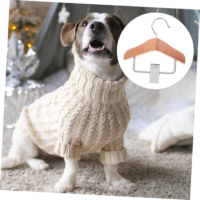 Happyyami Wooden PET Clothes Hanger Rack Mini Size Dog and Cat Apparel Clip Hanger Sturdy Hanging Support for Puppy and Kitten Outfits