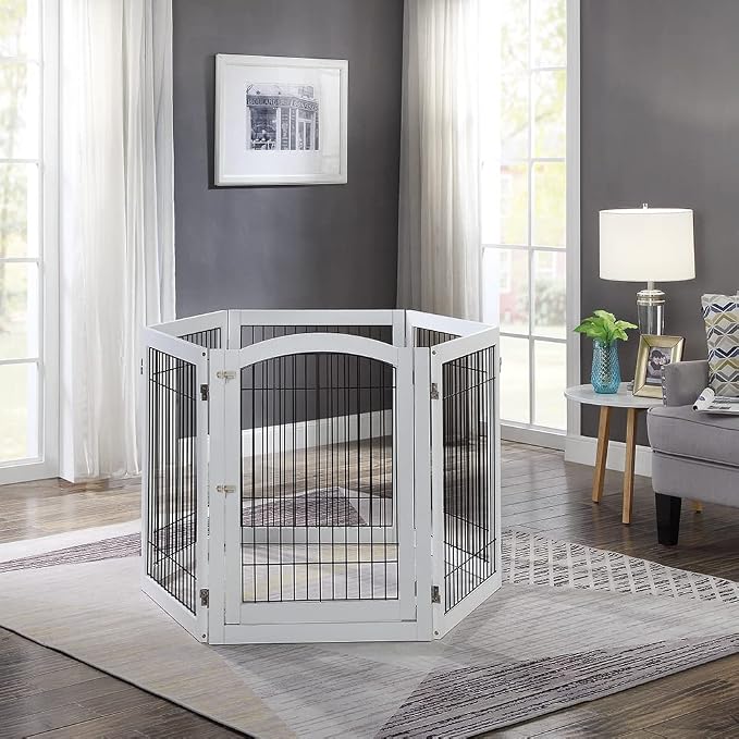 unipaws 144" Extra Wide Dog Gate and Pet Playpen with Walk Through Door
