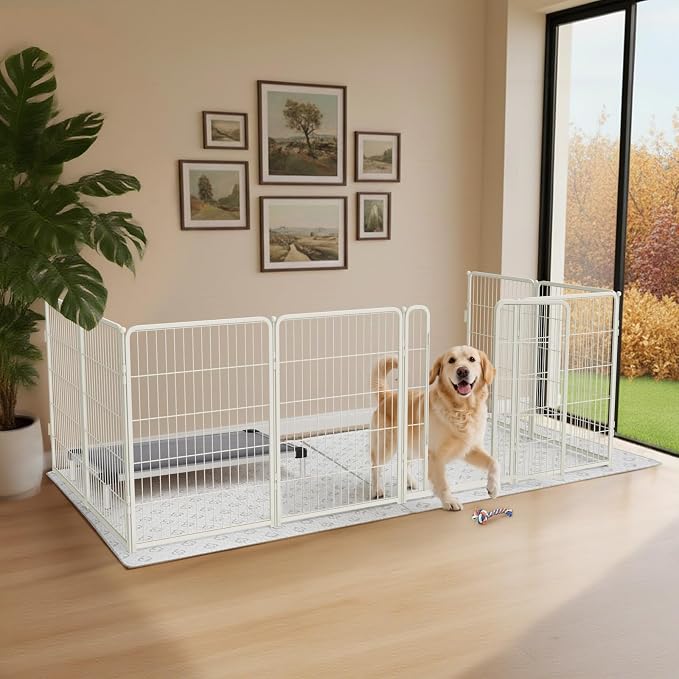 FXW Homeplus Indoor Dog Playpen with Fence-to-Wall Anchors, 40" H, 8 Panels | Calm Indoor Play Area, 4 Wall Anchors for Flexible Boundaries, for Medium & Large Dogs, Patented