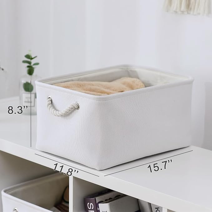 Fabric Storage Bin, Large 1 Pack 15.7L*11.8W*8.3H Storage Basket for Home Storage and Organization, Shelf Basket with Cover for Living Room Bedroom Closet（White