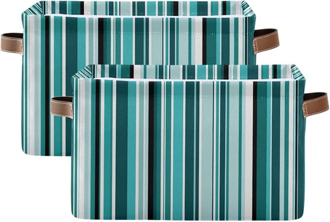 Kigai Storage Basket, Fabric Collapsible Closet Organizer Bin | Stripes Waterproof Foldable Canvas Basket with Handles for Shelves, Nursery, Closet, Bedroom & Bathroom