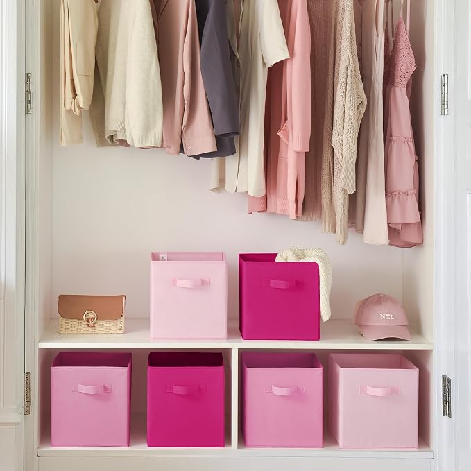 GRANNY SAYS 11x11 Cube Storage Bins, Cube Organizers, Pink Gradient, 6-Pack | Collapsible Storage Boxes with Thickened Base Plate, Sturdy Handles, Decorative Baskets for Shelves, Closet