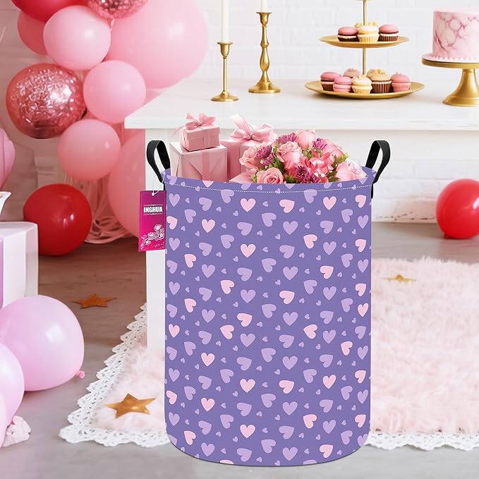 Purple heart Fabric Storage Bin Nursery Organizer Basket | Organizer Bin Dirty Clothes Collapsible Waterproof for College Dorms, Boys and Girls Bedroom,Bathroom