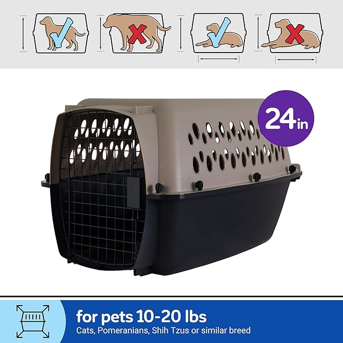 Petmate Vari Dog Kennel, Carrier, 10 to 20lbs, 24in, Taupe and Black | Airline Friendly and Made of Durable Plastic, This Pet Crate Works Great for Home and Travel