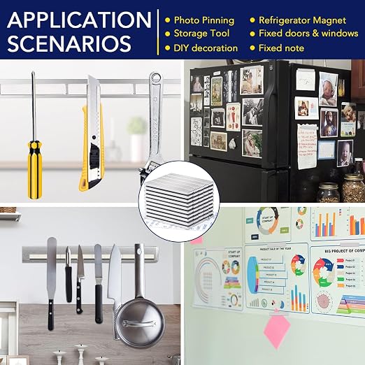 50Pcs Neodymium Magnets with Adhesive Backing 60x10x3mm Silver | Fridge Magnetic Strips Refrigerator Blocks Crafts Extra Super Sticky Bar for Science Experiments Classroom Craft Office