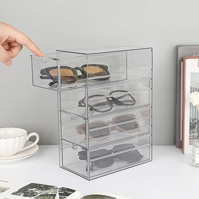 Hipiwe Plastic Drawer Organizer Clear Storage Box with 4 Pull Out Drawer | Drawers Box for Bathroom, Dresser, Cosmetic Hair Tie Container for Women