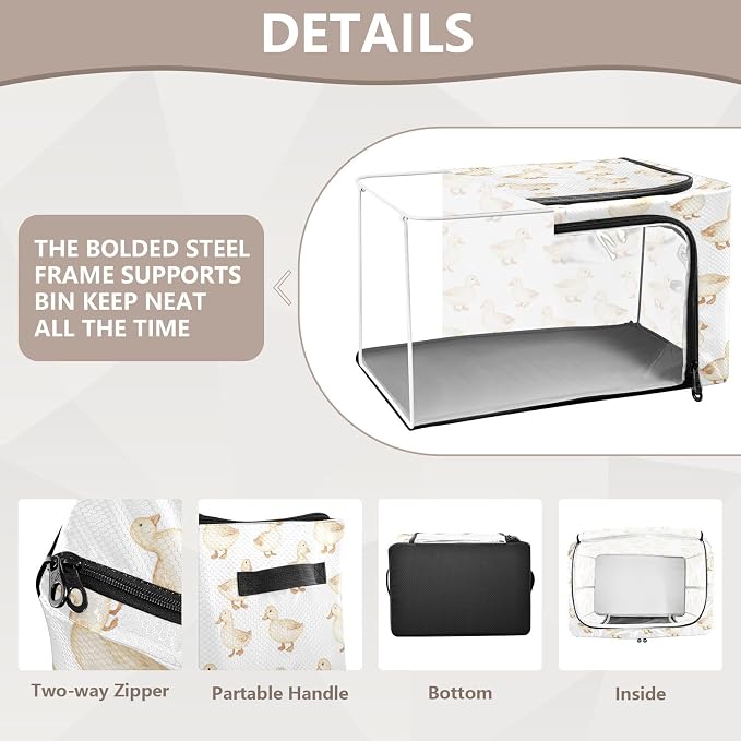 Cartoon Pet Duck Under Bed Storage Containers Clear Window Foldable Cube Storage Bins with Lids Two-way Zipper Bag Storage