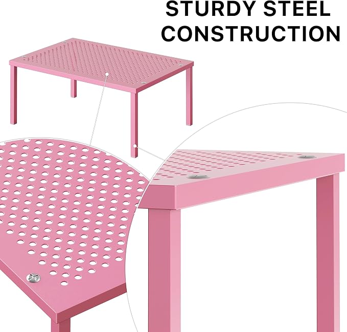 Simple Houseware Expandable Stackable Kitchen Counter Shelf Organizer, Pink, Metal Top, 11.25 in L x 7.9 in W x 5.4 in H | Expandable & Stackable 9" D x 12.75" W x 5.9" H