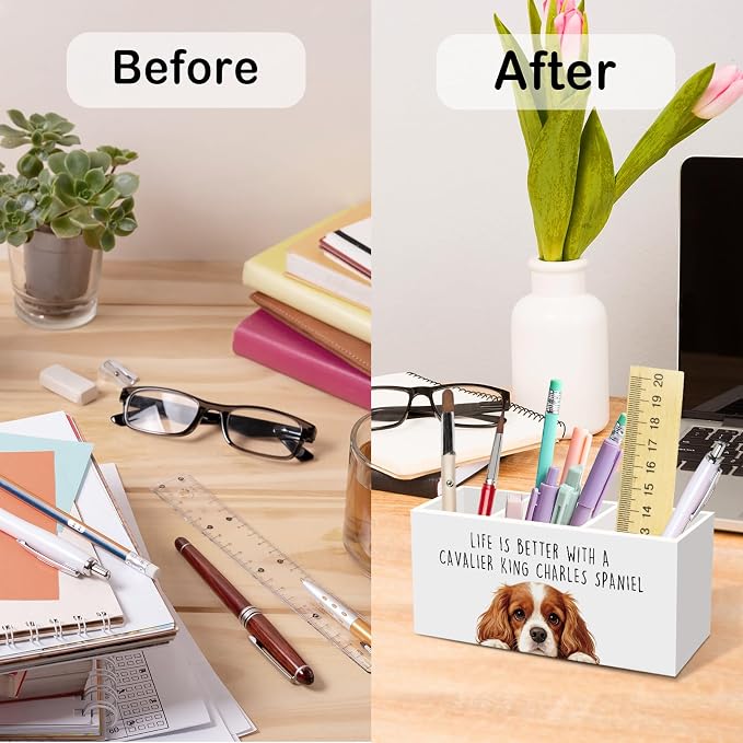King Charles Cavalier Dog Gifts Pen Pencil Holder for Desk, Funny Dog Gift Office Desk Accessories, Life Is Better with a Cavalier King Charles Spaniel Pen Holder Organizer for Bathroom Decor