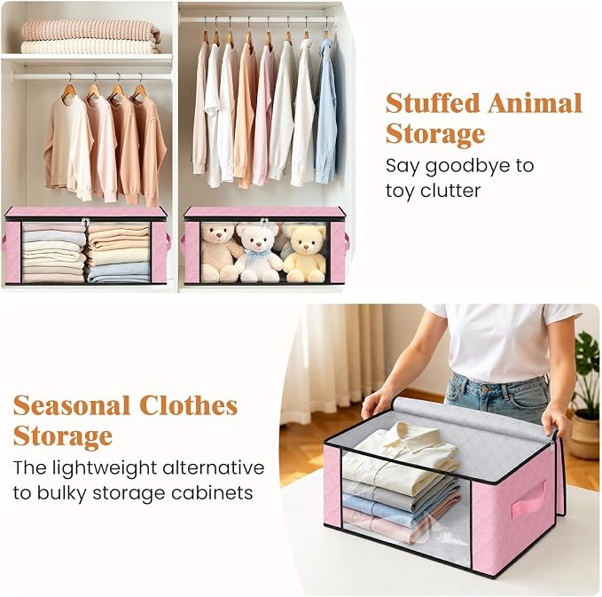 35L Closet Organizers, Foldable Under Bed Storage Containers | Storage Bags with Zippers,Window and Handles for Organizing Bedroom, Closet, Clothing,Organization with Handle