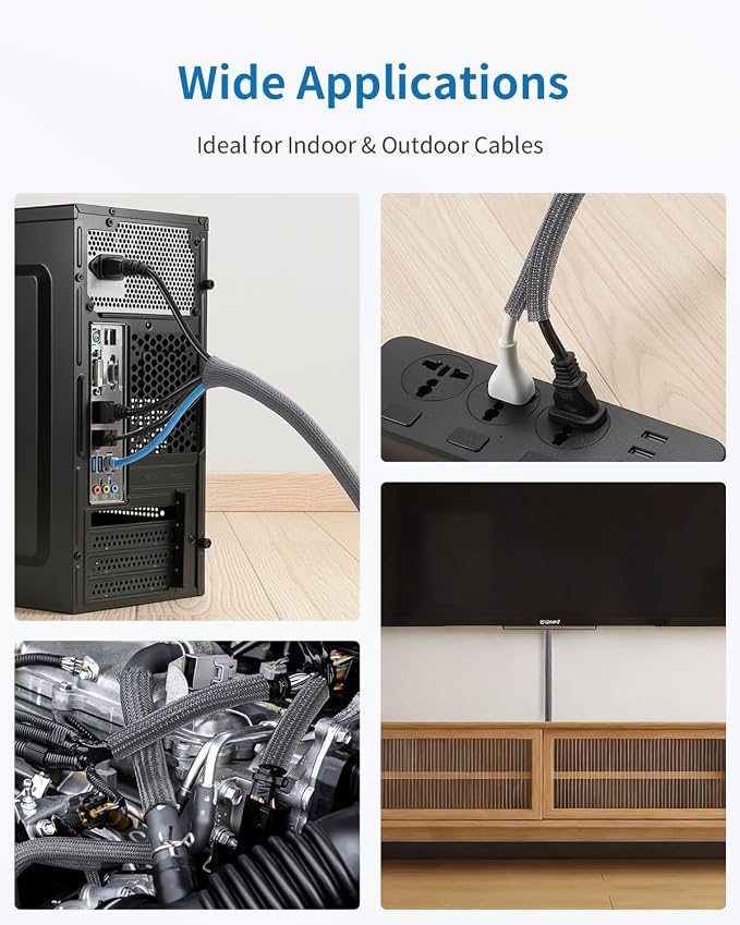 Yecaye 10ft - 1/2 inch Cord Protectors from Pets no Chew, Grey | Split Cable Management Sleeves, Wire Loom Tubing for TV USB Cord Protector, Cord Covers for Pets Bite-Resistant