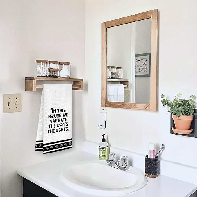 Funny Dog Kitchen Towels, Dogs Mom Gifts for Women, Dog Mom Dad Lovers Gifts, in This House We Narrate the Dogs Thoughts Decorative Hand Towels for Kitchen Bathroom Decor, 16x24 Inch