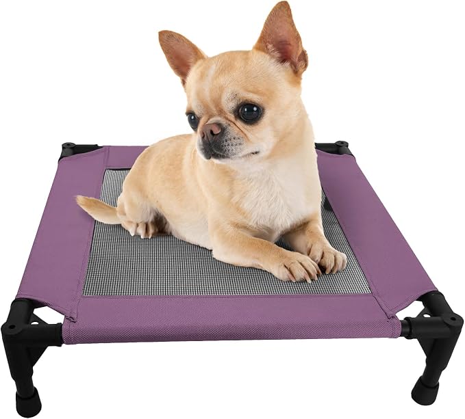 Pozico Elevated Pet Bed with Breathable Mesh for Small Cat and Dog, Raised Cooling Pet Cot for Puppy and Kitty, 18.9x18.9 inch (Purple Bed)