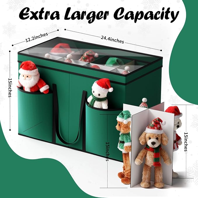 Christmas Figurine Storage Box & Nutcracker Storage Containers with Visible Lid and Dividers, Keeps 8 15"-Figurine Collectibles, Xmas Holiday Decoration Storage Bag, 600D Oxford / Tear-Proof, Green