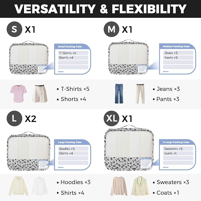 BAGAIL 9 Set Packing Cubes with Packing List Luggage Packing Organizers for Travel Accessories (Grey leopard)