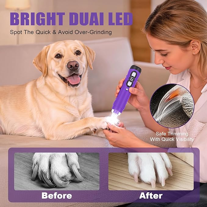 Best Dog Nail Grinder 2026 New 9-Speed Professional Quiet Painless Electric Drill Trimmers for Large Medium Dogs with Quick Sensor Guard, 2 LED Lights, 2000mAh USB Rechargeable