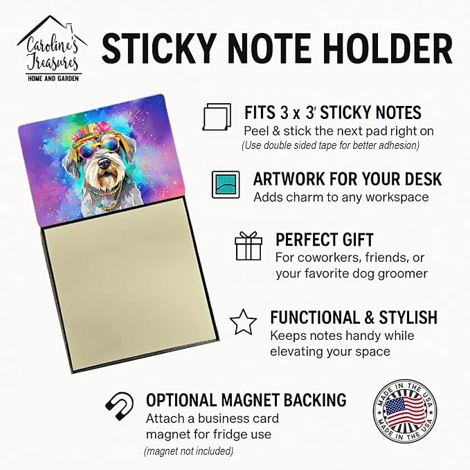 Caroline's Treasures Schnauzer Hippie Dawg Sticky Note Holder Refillable Dispenser Self-Sticky Note Pads, Memo Pads Blank Desk Accessories