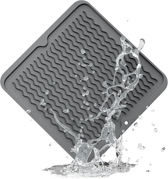 ZLR 4-in-1 Silicone Mat: Air Fryer & Coffee Maker, 12"x12", Dark Gray | Dish Drying Mat, Heat-Resistant Trivet to 450°F, Appliance Non-Slip Base, Food-Grade, Dishwasher Safe, Rolls Up