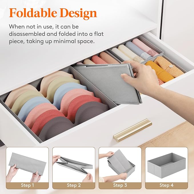 Lifewit Underwear Drawer Organizer for Closet 8 Pack | 3 Sizes Dresser Organizer Dividers, Deep Fabric Foldable Drawer Storage Bins for Clothes, Sock, Bra, Lingerie, Undies