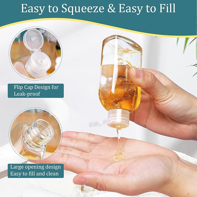 Cosywell Travel Shampoo Bottles 4pcs 3.4oz Travel Bottles for Toiletries | Clear Travel Size Bottle, TSA Approved Plastic Squeeze Bottle, Leak Proof, with Flip Cap, and a Toiletry Bag