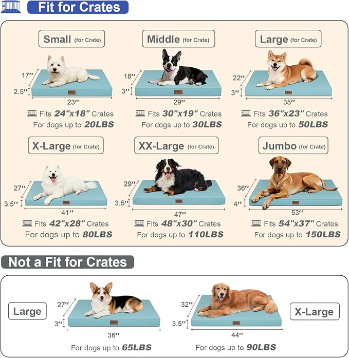 Outdoor Extra Large Dog Bed XXL for Giant Breed Dogs | Egg Crate Orthopedic Foam, Fits 48x30 Crates, TPU Waterproof Layer, Machine Washable 1680D Oxford Cover, Up to 110 lbs