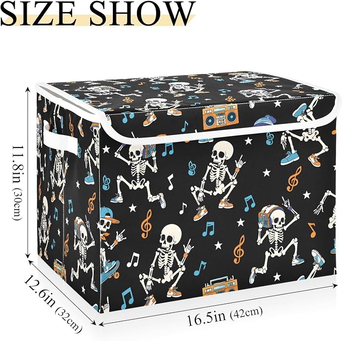 Dance Skeleton Storage Bins with Lids Closet Bedroom 40L Fabric Bin | Decorative Storage Boxes, Foldable & Stackable, Dust-Proof Flip Top, Reinforced Handles, For Home & Dorm, Clothes & Toy Box