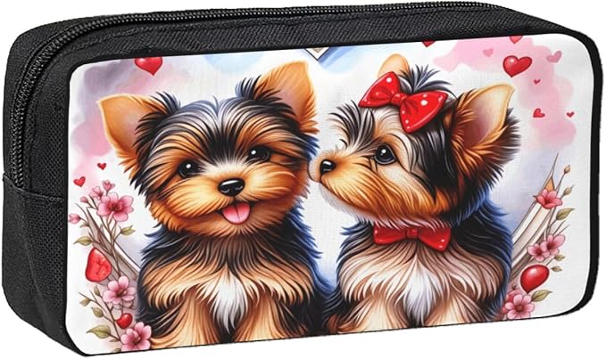 Two Pet Dog Large Pencil Case, Durable Pen Bag Zipper Organizer Pouch for Office Travel for Women Men