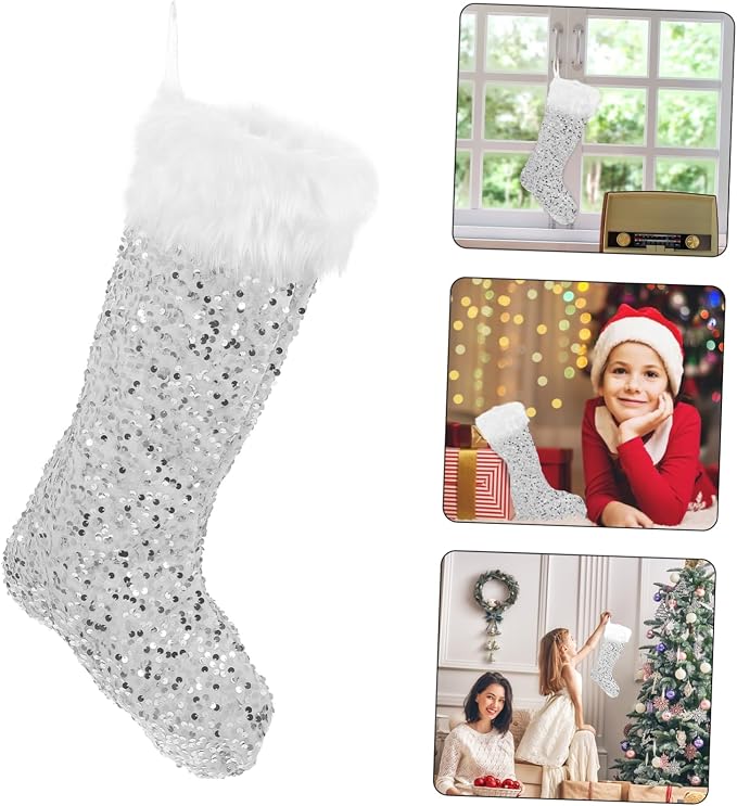 Zerodeko 1pc Christmas Stocking Bag Large Sequin Christmas Sock for Candy Storage and Holiday Decorations for Boys and Girls and Festive Decor