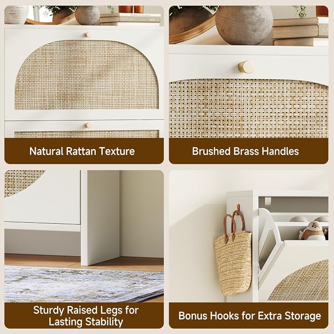 Shoe Cabinet Storage for Entryway Slim 9.5" Freestanding Floor Base Shoe Storage Cabinet, 3 Flip Drawers with 3-Position Adjustable Divider, Holds 16-36Pairs, Bright White