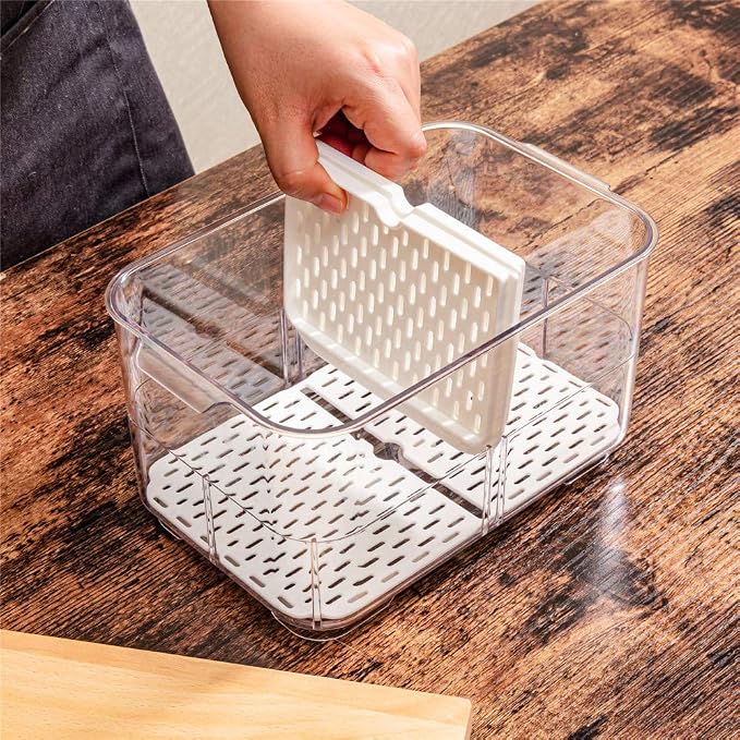 SANNO Vegetable Fruit Storage Containers, Refrigerator Storage Containers Fresh Produce Saver with Lids and Vents,Stackable Salad Lettuce Keeper for Refrigerator,BPA-free Stay Fresh Containers Bin