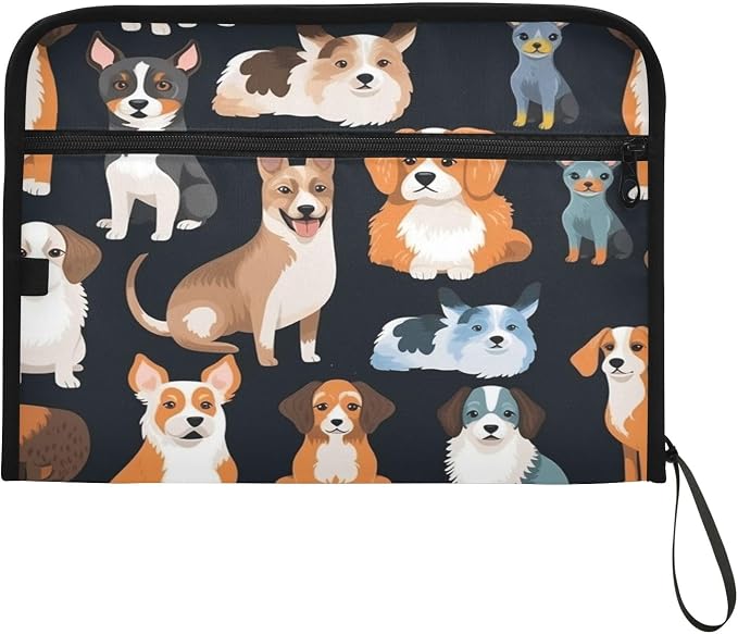 Animal Dog 13 Pocket File Organizer Expanding File Folder with Front Pouch Portable Business Fire Storage Document Organizer Folder with Zipper