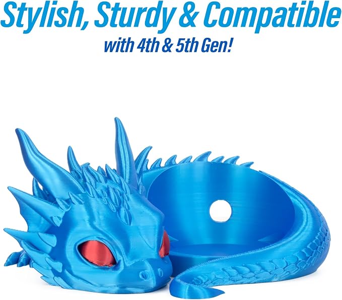 Dragon Stand for Echo Dot 4th/5th Gen, 3D Printed Dragon Amazon Echo Desktop Speakers, Holder for Echo Dot 5th Gen Echo Dot 4th Gen, Made in USA (Blue)