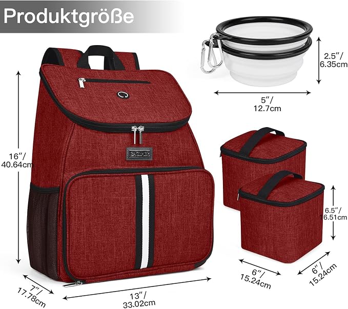BAGLHER丨Dog Travel Bag, Airline Approved Pet Supplies Backpack, Dog Travel Backpack with 2 Silicone Collapsible Bowls and 2 Food Baskets