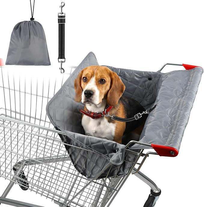 Pet Shopping Cart Cover for Dogs with Safety Strap and Carry Bag | Portable Dog Grocery Cart Seat Cover, Waterproof Easy to Clean and Comfortable for Daily Use