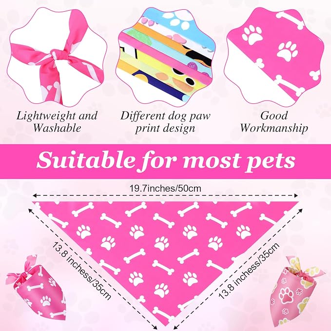 Abbylike 50 Pcs Paw Print Dog Bandanas Bulk, National Dog Day Paw & Bone