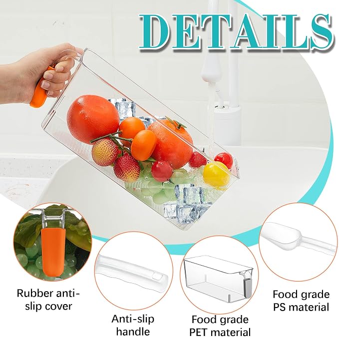 Havawish Ice Storage Bin and Flexible Scoop Set Plastic Freezer Bin | Freezer Ice Bin Scoop, Clear Bucket Container, Pull Handle, Flexible Storage, 10.83 X 4.92 X 4.33 in