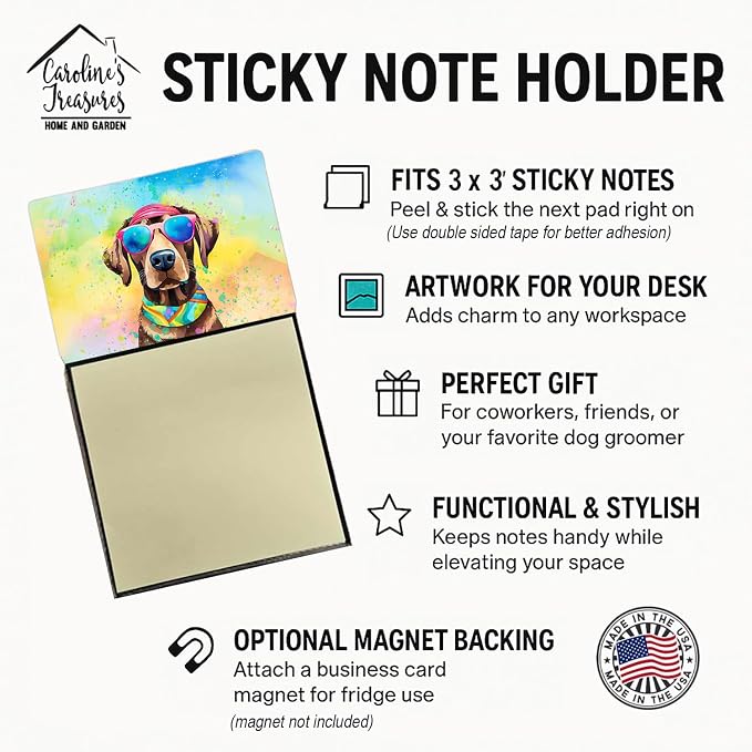 Caroline's Treasures Chocolate Labrador Hippie Dawg Sticky Note Holder Refillable Dispenser Self-Sticky Note Pads, Memo Pads Blank Desk Accessories