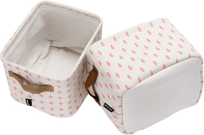 Sea Team Collapsible Fabric Storage Cube Bins Organizer with Handles | Canvas Storage Baskets for Closet Shelf Organization and Organizing Solution, 7.9 x 6.3 x 5.9 Inches, Pink, 4-Pack