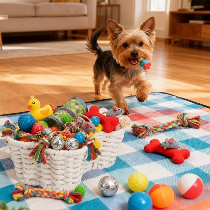 ZAVOOS 2 Pack Dog Toy Basket, Handwoven Bone Shape | Cotton Rope Pet Food Storage Baskets, Pet Supplies Organizer Bin for Chew Toys, Blankets, Treats, Leashes, 2 Sizes