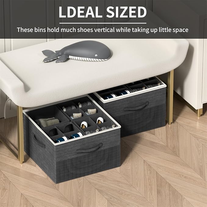 Aokeyee Shoe Organizer for Closet,2 Pack Foldable Shoe Storage Organizer Box Bin with Adjustable Dividers and Clear Cover, Fits up to 16-32 Pairs